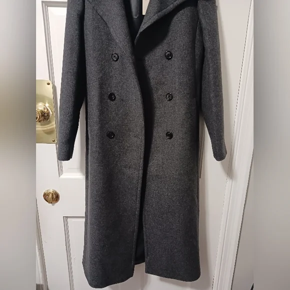MNG Mango *Committed* Belted Double Breasted Wool Coat, Drk Gray Sz XXS NWT - Picture 4 of 15